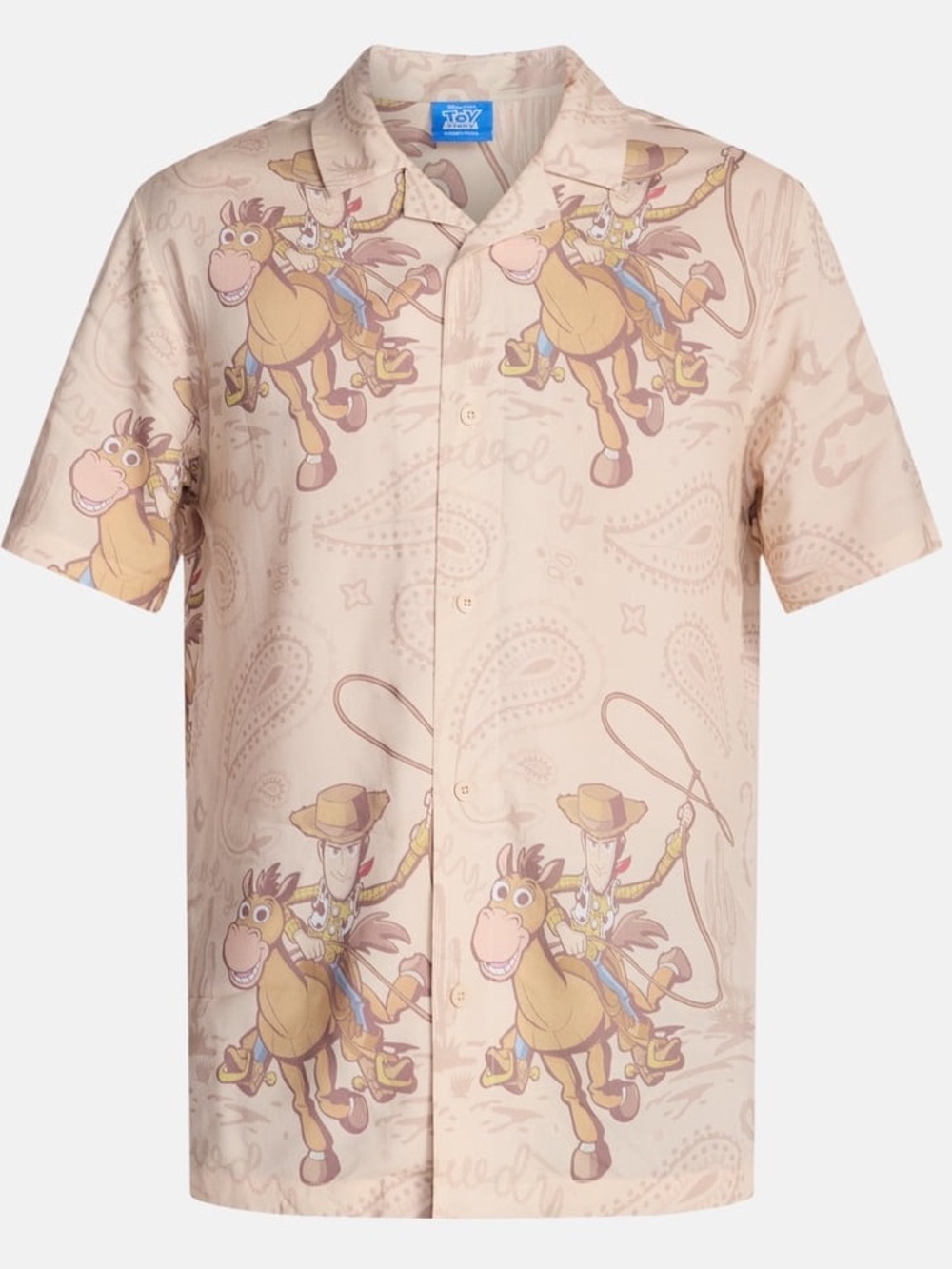 Disney Pixar Toy Story Woody Riding Graphic Rayon Button Up Shirt, Men Sizes 3XL